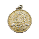 George V Sterling Silver Threepence Coin Charm Pendant Vintage c1970s