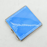 Art Deco Sterling Silver Blue Guilloche Enamel Makeup Compact Antique 1948