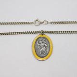 Sterling Silver & Yellow Enamel St Christopher Travel Necklace Vintage c1960
