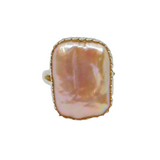 Sterling Silver Iridescent Pink Shell Statement Ring Contemporary c2000 Size Q