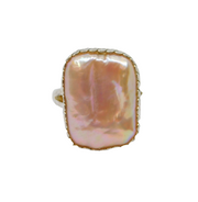Sterling Silver Iridescent Pink Shell Statement Ring Contemporary c2000 Size Q