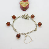 Sterling Silver Curb Link Charm Bracelet with Citrine Drop Charms Vintage c1970