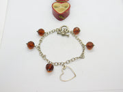 Sterling Silver Curb Link Charm Bracelet with Citrine Drop Charms Vintage c1970