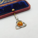 Sterling Silver Celtic Knot with Baltic Amber Charm Pendant Vintage c1970