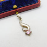 Sterling Silver Pink Paste Swirl Drop Charm Pendant Vintage c1970