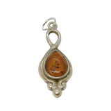 Sterling Silver Baltic Amber Peardrop Charm Pendant Vintage c1970