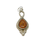 Sterling Silver Baltic Amber Peardrop Charm Pendant Vintage c1970