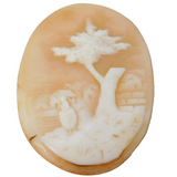 Victorian Carved Shell Cameo Lady in Forest Scene Antique c1880