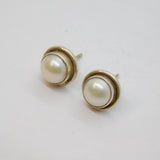 Pair of Sterling Silver Round Set Pearl Stud Earrings Contemporary c1990