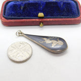 Sterling Silver Niello Enamel Goddess Drop Charm Pendant Vintage c1970