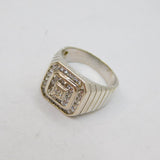Sterling Silver CZ Stepped Front Chunky Signet Band Ring Modern c1990 Size X