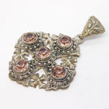.950 Grade Silver Pink Paste Set Jerusalem Cross Large Pendant Vintage c1970