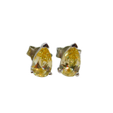Pair of Sterling Silver Sparkling Yellow CZ Peardrop Stud Earrings Modern c1990