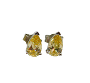 Pair of Sterling Silver Sparkling Yellow CZ Peardrop Stud Earrings Modern c1990