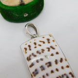 Large Sterling Silver Cowrie Shell Set Drop Pendant Vintage c1970
