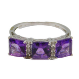 Sterling Silver Amethyst & White Sapphire Dress Ring Vintage c1970 Size P 1/2