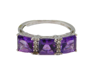 Sterling Silver Amethyst & White Sapphire Dress Ring Vintage c1970 Size P 1/2