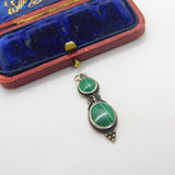 Sterling Silver and Green Banded Agate Charm Pendant Vintage c1970