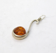 Sterling Silver Amber Drop Charm Pendant Vintage c1970s