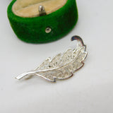 Sterling Silver Filigree Leaf Form Brooch Pin Vintage c1970