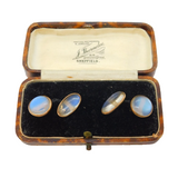 Victorian Boxed Pair of 10ct Rose Gold & Moonstone Cufflinks Antique c1890s