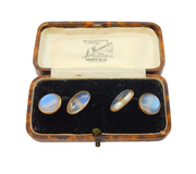 Victorian Boxed Pair of 10ct Rose Gold & Moonstone Cufflinks Antique c1890s
