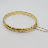 Gold On Sterling Silver Floral Pattern Hinged Bangle Hallmarked 1989 Birmingham