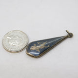 Sterling Silver Niello Enamel Drop Charm Pendant Vintage c1970