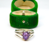 Sterling Silver Purple Crystal Heart Multi-Strand Ring Vintage c1970 Size O