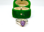 Sterling Silver Purple Crystal Heart Multi-Strand Ring Vintage c1970 Size O