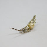 Sterling Silver Pearl & Spinel Leaf Form Modernist Brooch Pin Vintage c1990
