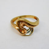 9ct Tri-Colour Gold Modernist Twist Pattern Dress Ring Vintage c1970