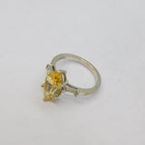 Sterling Silver Yellow Marquise & White CZ Cocktail Ring Modern c1990 Size S