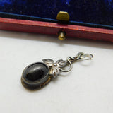 Sterling Silver & Black Onyx Floral Charm Drop Pendant Vintage c1970