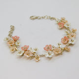 Sterling Silver Pastel Pink & White Shell Flowers Linked Bracelet Modern c1990's