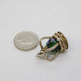 Sterling Silver Green Glass Set Royal Crown Charm Pendant Vintage c1970s