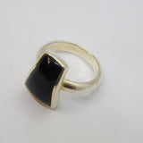 Sterling Silver Black Onyx Agate Abstract Shape Dress Ring Vintage c1970 Size P