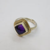 Sterling Silver Faceted Amethyst Studio Style Band Ring Vintage c1970 Size P 1/2
