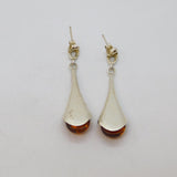 Pair of Sterling Silver Baltic Amber Lily Form Stud Drop Earrings Vintage c1970