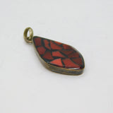 Sterling Silver Black & Red Resin Mosaic Style Charm Pendant Modern c1990s