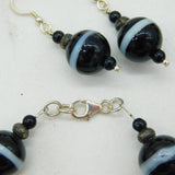 Sterling Silver Banded Agate Glass Jewellery Suite Necklace, Bracelet, Earrings
