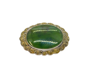 Sterling Silver Moss Agate & Marcasite Oval Art Deco Brooch Pin Antique c1930