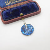 Sterling Silver and Swirled Blue Glass Charm Pendant Vintage c1970