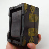 Chinese Lacquer, Brass Bounded & Carved Jade Panel Set Jewellery Box c1920