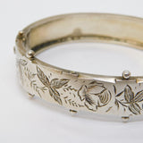 Victorian Sterling Silver Aesthetic Movement Floral Bangle Bracelet Antique