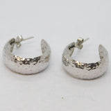 Pair of Sterling Silver Planished Open Hoop Stud Drop Earrings Vintage c2000