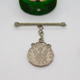 King George IV Silver Plated Three Pence Coin Drop Brooch Antique 1937