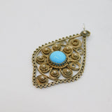Sterling Silver Blue Glass Cabochon Set Filigree Charm Pendant Vintage c1970