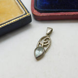 Sterling Silver Celtic Knot with Topaz Charm Pendant Vintage c1970