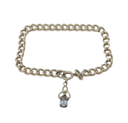 Sterling Silver Curb Link Bracelet with Topaz Knot Charm Vintage c1970s